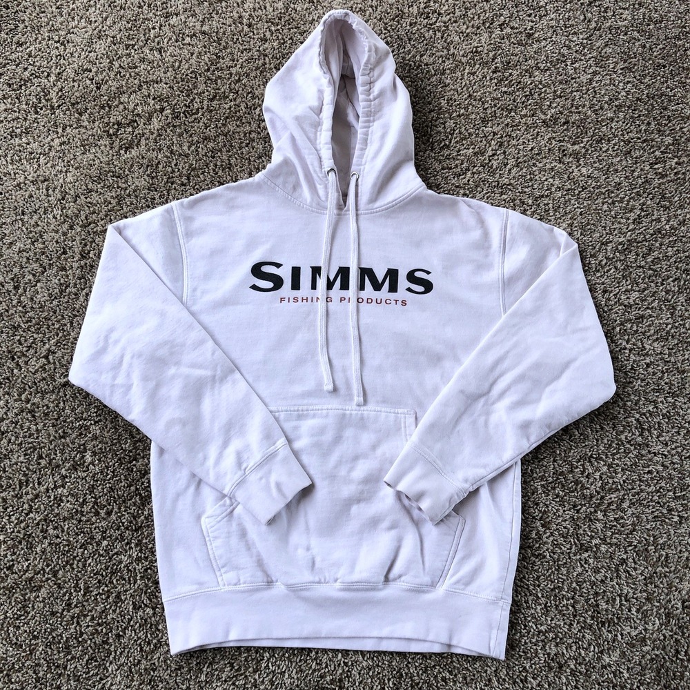 Simms Hoodie Mens Small White Cotton Blend Fly Fishing Fishing Products Pullover